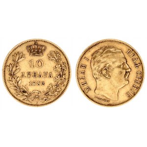Serbia 10 Dinara 1882 Milan I(1868–1889). Averse: Head right. Averse Legend: Short title. Reverse: V...