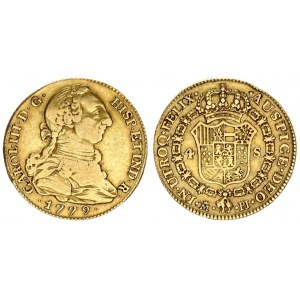 Spain 4 Escudos 1779 PJ Charles III(1759-1788). Averse: Bust right. Averse Legend: CAROL • III • D •...