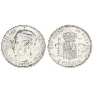 Spain 5 Pesetas 1878 (78) DE M. Alfonso XII(1874-1885). Averse: Head left. Averse Legend: ALFONSO XI...