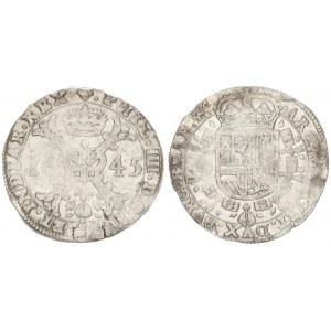 Spanish Netherlands 1 Patagon 1645 BRABANT Brussels. Philip IV (1621-1665).  Averse:Crowned shield o...