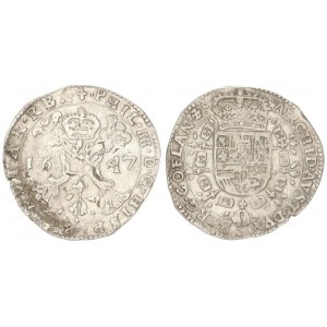 Spanish Netherlands 1/2 Patagon 1647 Flanders. Philip IV (1621-1665). Av: St. Andrew's cross crown a...