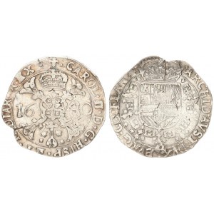 Spanish Netherlands 1 Patagon 1680 Flanders. Charles II (1665-1700) . Av: St. Andrew's cross crown a...