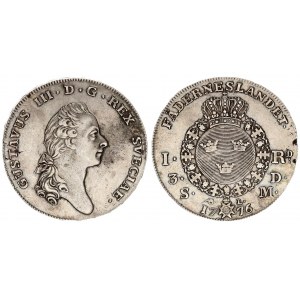 Sweden 1 Riksdaler 1776 OL Large cross. Gustaf III(1771-1792). Averse: Head right. Averse Legend: GU...