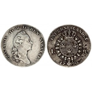 Sweden 1 Riksdaler 1780 OL Gustaf III(1771-1792). Averse: Head right. Reverse: Crowns within lined c...