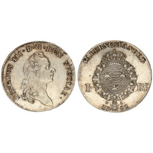 Sweden 1 Riksdaler 1788 OL Gustaf III(1771-1792). Averse: Head right. Reverse: Crowns within lined c...