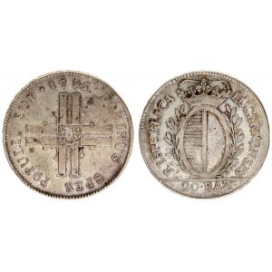 Switzerland Cantons Luzern 20 Batzen 1795 M Averse: Crowned oval shield within sprigs on mantle valu...