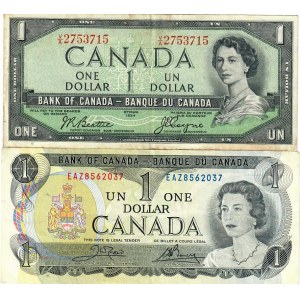 Canada 1 Dollar 1954-1973 KM:75c; KM:85c. Lot of 2 Banknotes
