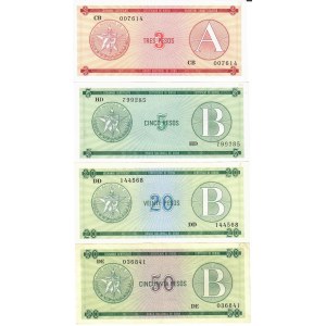 Cuba 3-50 Pesos 1985  (Exchange Certificate) Certificado de Divisa Lot of 4 Banknotes