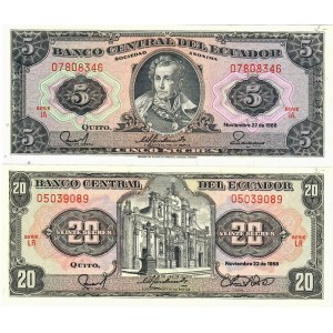 Ecuador 5-20 Sucres 1988 Lot of 2 Banknotes