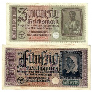 Germany 20 & 50 Reichsmark 1939 Lot of 2 Banknotes