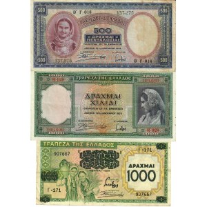 Greece 500 & 1000 Drachmai 1939 Lot f 3 Banknotes