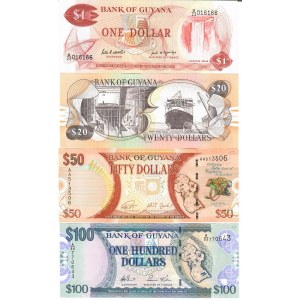 Guyana 1-100 Dollars 1992-2016 Lot of 4 Banknotes