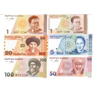 Kyrgyzstan 1-100 Som 1994-1999  Lot of 6 Banknotes
