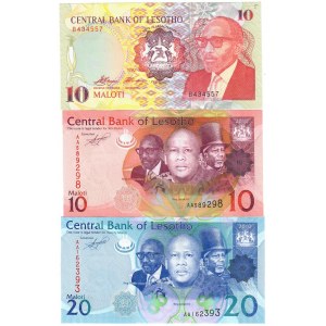 Lesotho 10&20 Maloti 1990-2010 Lot of 3 Banknotes KM:11a;  3 KINGS P.21; P.22