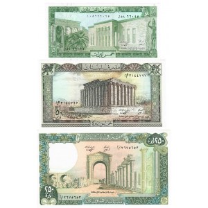 Liban 5-250 Livres 1964-1986 Lot of 3 Banknotes