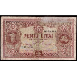 Lithuania Banknote 5 Litai 1929 Pick#26a