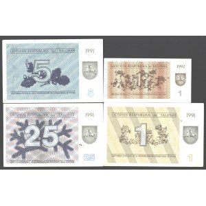 Lithuania  1 & 5 & 25  Vouchers 1991-1992. Lot of 4  Banknotes