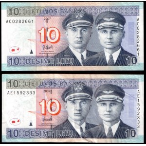 Lithuania Banknote 10 Litu 2007 Pick#68. Lot of 2 Banknotes
