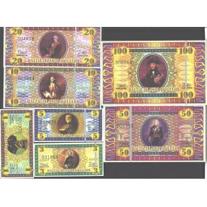 Lithuania Baltic Islands 1-100 Dollars 2007 (Private currency) Lot of 7 Banknotes