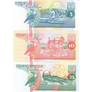 Suriname 5-25 Gulden 1996-1998  Lot of 3 Banknotes