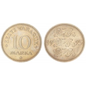 Estonia 10 Marka 1925 Averse: Three leopards left divide date. Reverse: Denomination. Edge Descripti...