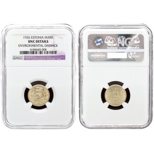 Estonia 1 Mark 1926  Averse: National arms within wreath. Reverse: Denomination. Nickel-Bronze. KM 5...