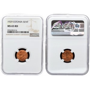 Estonia 1 Sent 1929. Averse: Three leopards left above date. Reverse: Denomination oak leaves in bac...