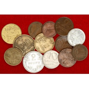 Lithuania & Latvia 1-20 Centu 1-2 Litu 1925-1936; 1-10 Santimi 1922-1938 Lot of 13 Coins