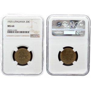 Lithuania 20 Centų 1925 Averse: National arms. Reverse: Value to right of sagging grain ears. Edge D...
