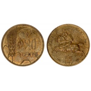 Lithuania 20 Centų 1925. Averse: National arms. Reverse: Value to right of sagging grain ears. Edge ...