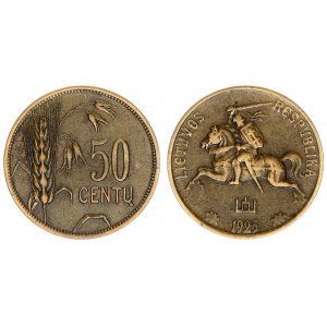 Lithuania 50 Centų 1925 Averse: National arms. Reverse: Value to right of sagging grain ears. Edge D...