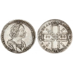 Russia 1 Rouble 1724 OK Peter I (1699-1725). Averse: Laureate bust right. Reverse: Sunburst in cente...