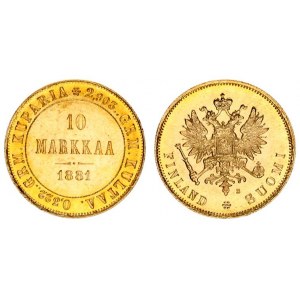 Russia for Finland 10 Markkaa 1881 S Alexander II (1854-1881). Averse: Crowned imperial double eagle...