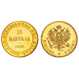 Russia for Finland 10 Markkaa 1882 S Alexander III (1881-1894). Averse: Crowned imperial double eagl...