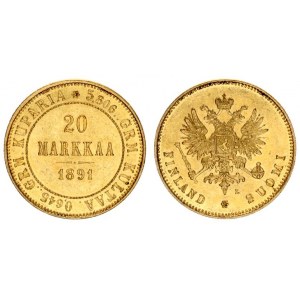 Russia for Finland 20 Markkaa 1891 L Alexander III (1881-1894). Averse: Crowned imperial double eagl...