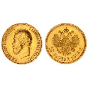 Russia 10 Roubles 1902 AP St. Petersburg. Nicholas II (1894-1917). Averse: Head left. Reverse: Crown...