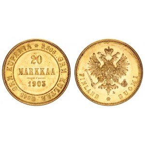 Russia for Finland 20 Markkaa 1903 L Nicholas II (1894-1917). Averse: Crowned imperial double eagle ...