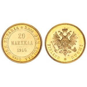 Russia for Finland 20 Markkaa 1910 L Nicholas II (1894-1917). Averse: Crowned imperial double eagle ...