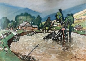 Julian FAŁAT (1853-1929), Powódź w Bystrej, 1915