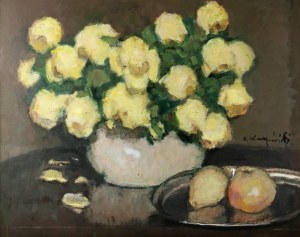 Alfons KARPIŃSKI (1875-1961), Róże żółte, ok. 1960