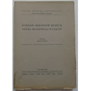 Lewak Adam opr. • Katalog rękopisów Muzeum Adama Mickiewicza w Paryżu