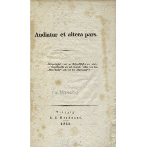 HANSEN, F. v. - Audiatur et altera pars. Leipzig 1831, F. A. Brockhaus. 21 cm, s. VI, 81; opr. współcz....