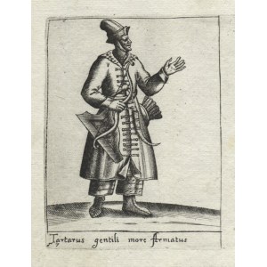 [TATAR zbrojny] Bertelli, Pietro (ok. 1571-1621) - „Tatarus gentili more Armatus”; 1594. Miedzioryt 11,2x8...