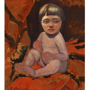 NIESIOŁOWSKI Tymon (1882-1965), „Studyum dziecka”; [1918]. Olej na tekturze 50x45,5 cm, sygn. l. d....