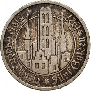 Wolne Miasto Gdańsk, 5 guldenów 1927, Berlin, Kościół Marii Panny