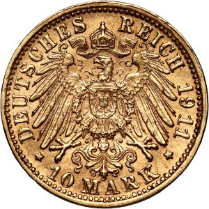 Germany, Wurttemberg, Wilhelm II, 10 Mark 1911 F, Stuttgart