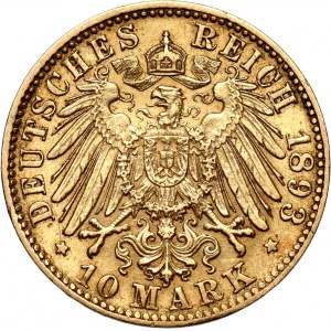 Germany, Baden, Friedrich I, 10 Mark 1893 G, Karlsruhe