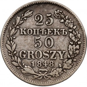 Zabór rosyjski, Mikołaj I, 25 kopiejek = 50 groszy 1848 MW, Warszawa