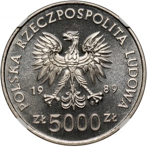 PRL, 5000 złotych 1989, Władysław II Jagiełło (popiersie), PRÓBA, nikiel