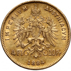 Austria, Franciszek Józef I, 4 floreny = 10 franków 1884, Wiedeń
